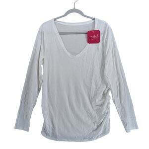 Ingrid & Isabel White Maternity Top Long Sleeve Shirred Solid TShirt XXL V-Neck